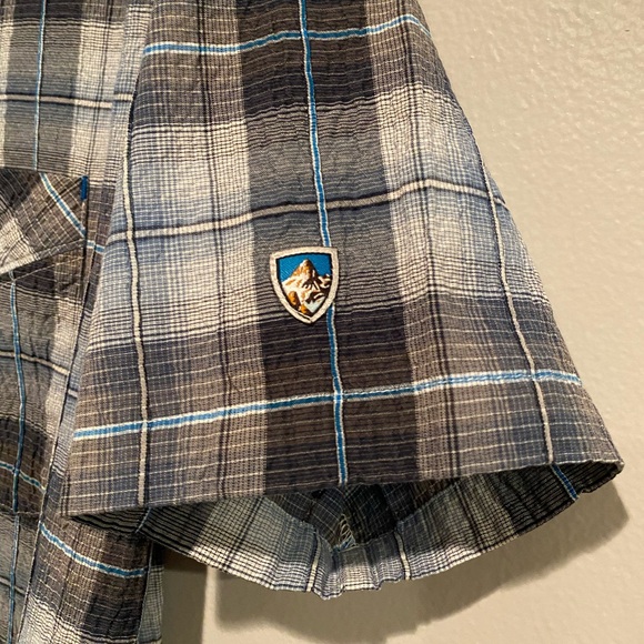 Kühl Short Sleeve Button Down Shirt Mens Medium Blue Gray Plaid Pocket - Picture 5 of 8